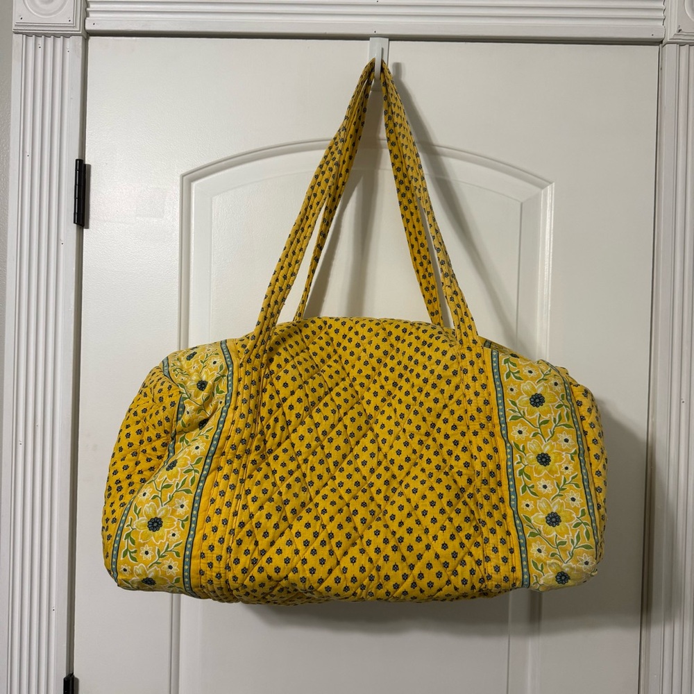 Large Yellow Quilted Travel Duffel Bag Floral Made In India Cotton